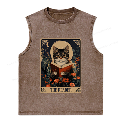 Pagewings The Reader Tarot Card Cat Unisex Washed Tank Top