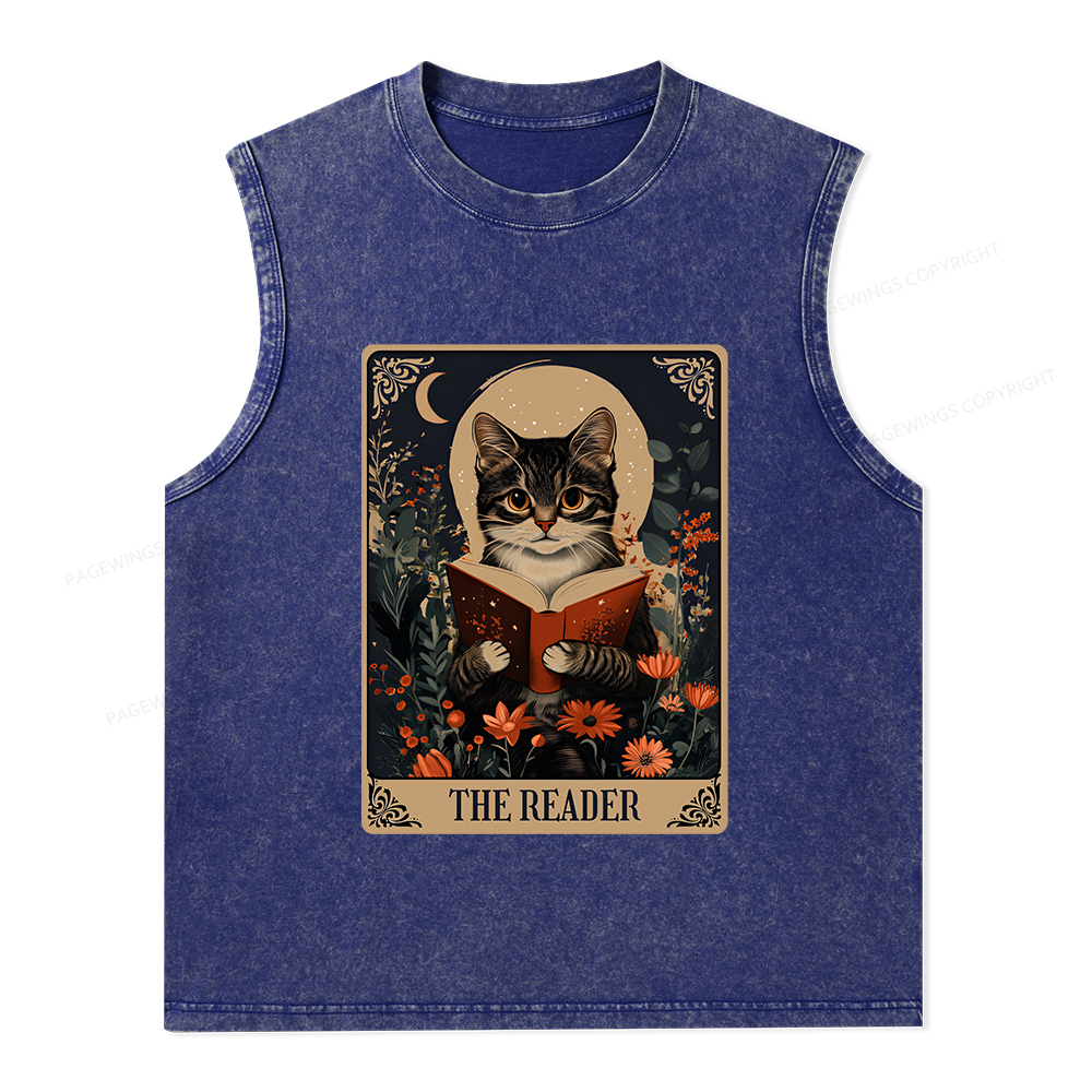 Pagewings The Reader Tarot Card Cat Unisex Washed Tank Top