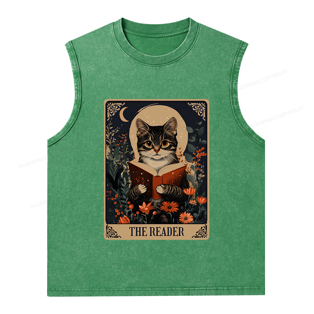 Pagewings The Reader Tarot Card Cat Unisex Washed Tank Top