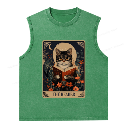 Pagewings The Reader Tarot Card Cat Unisex Washed Tank Top