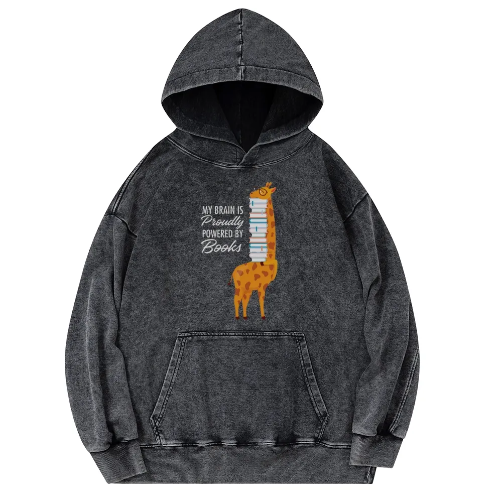 Pagewings My Brain Is Proudly Powered By Books Unisex Washed Hoodie