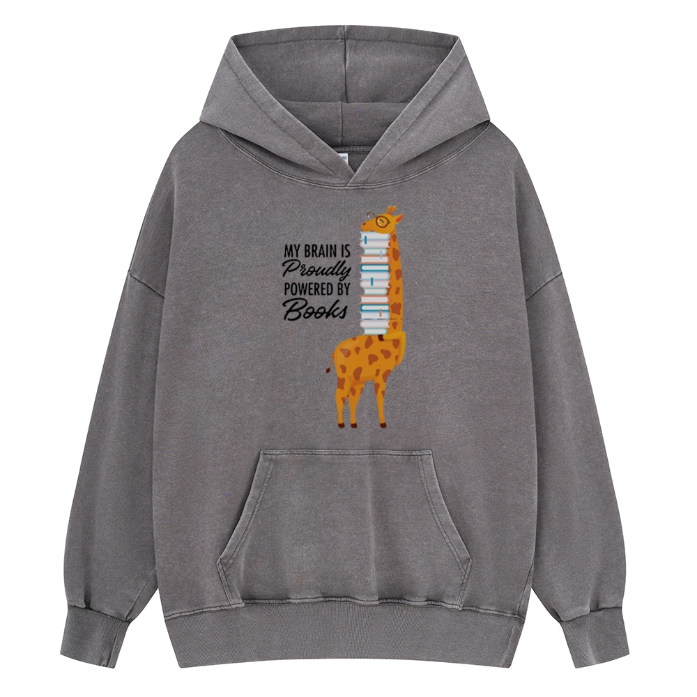 Pagewings My Brain Is Proudly Powered By Books Unisex Washed Hoodie
