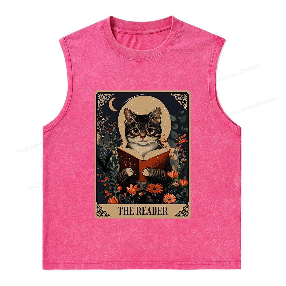 Pagewings The Reader Tarot Card Cat Unisex Washed Tank Top
