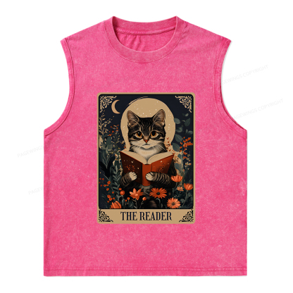 Pagewings The Reader Tarot Card Cat Unisex Washed Tank Top