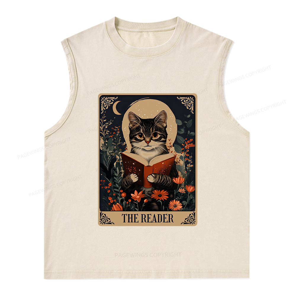 Pagewings The Reader Tarot Card Cat Unisex Washed Tank Top