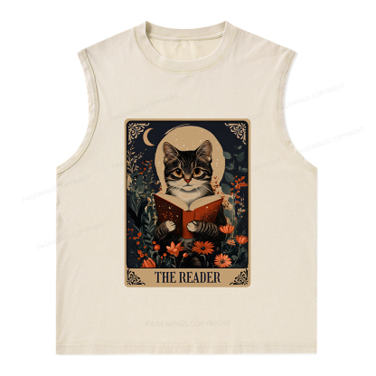 Pagewings The Reader Tarot Card Cat Unisex Washed Tank Top