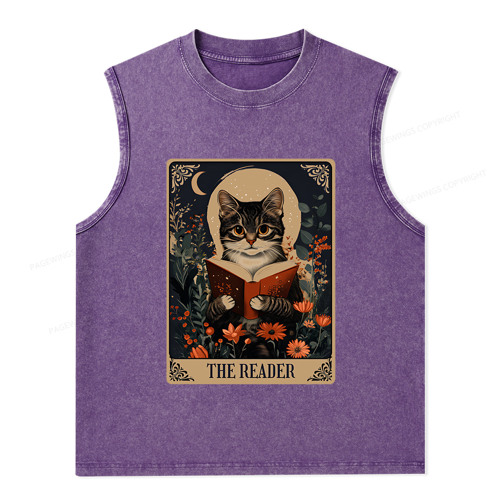 Pagewings The Reader Tarot Card Cat Unisex Washed Tank Top