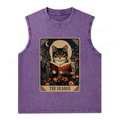 Pagewings The Reader Tarot Card Cat Unisex Washed Tank Top