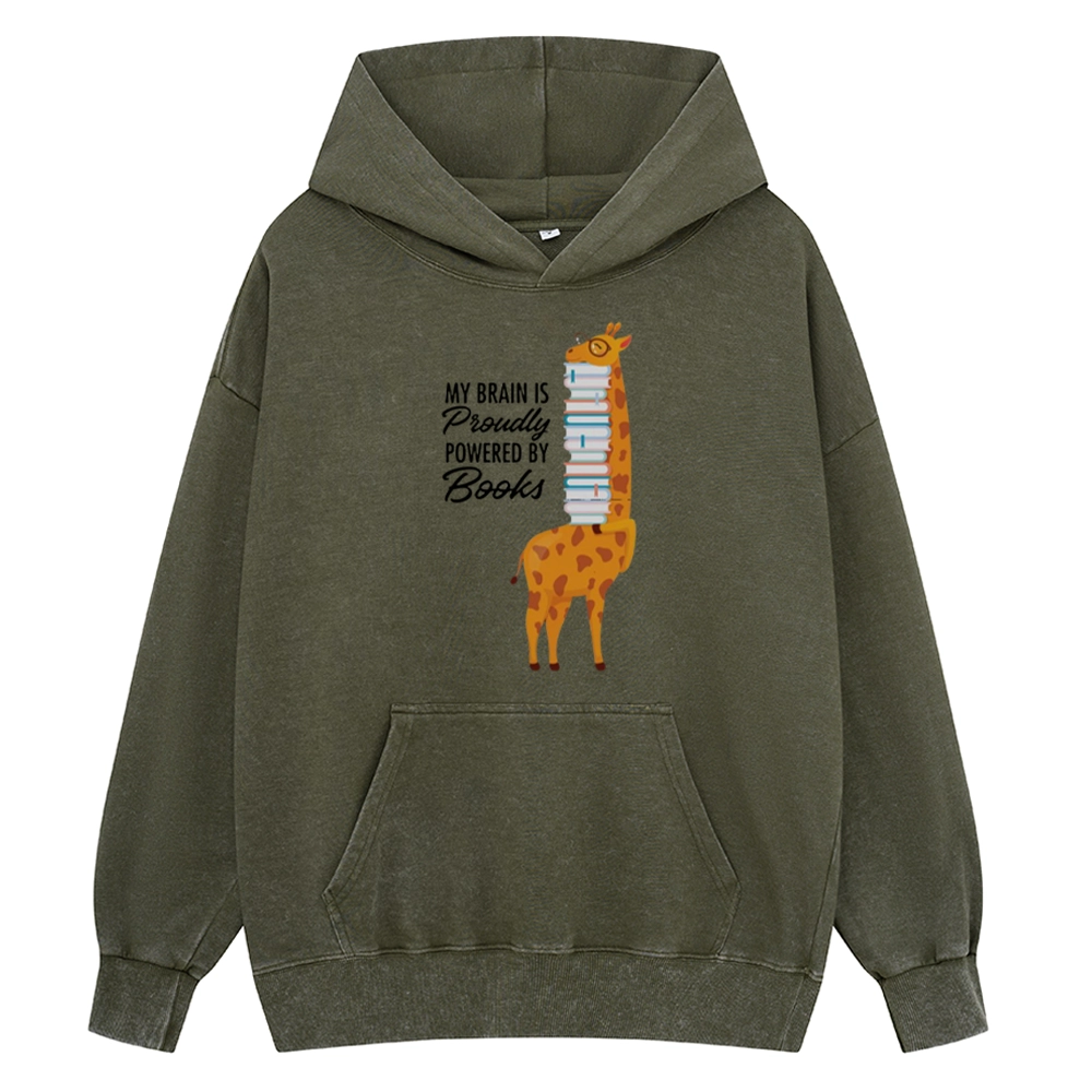 Pagewings My Brain Is Proudly Powered By Books Unisex Washed Hoodie