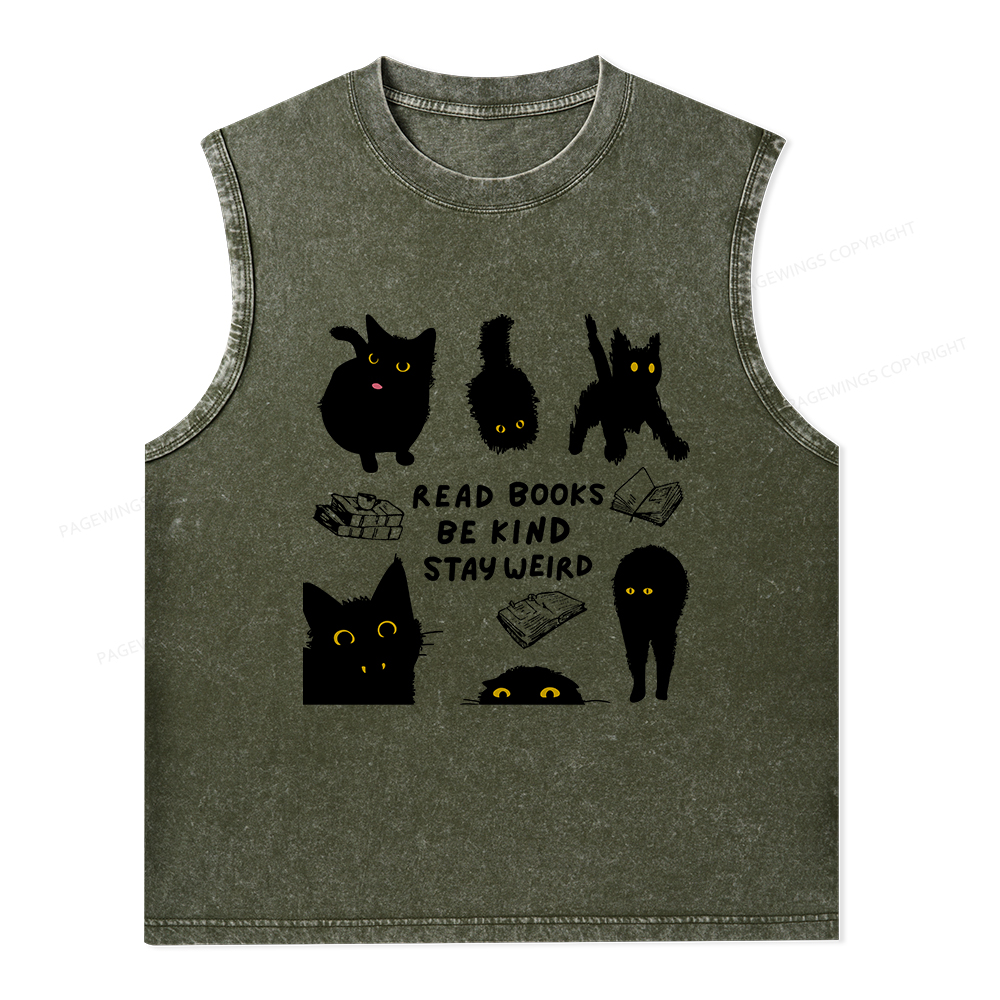 Pagewings Read Books Be Kind Stay Weird Unisex Washed Tank Top