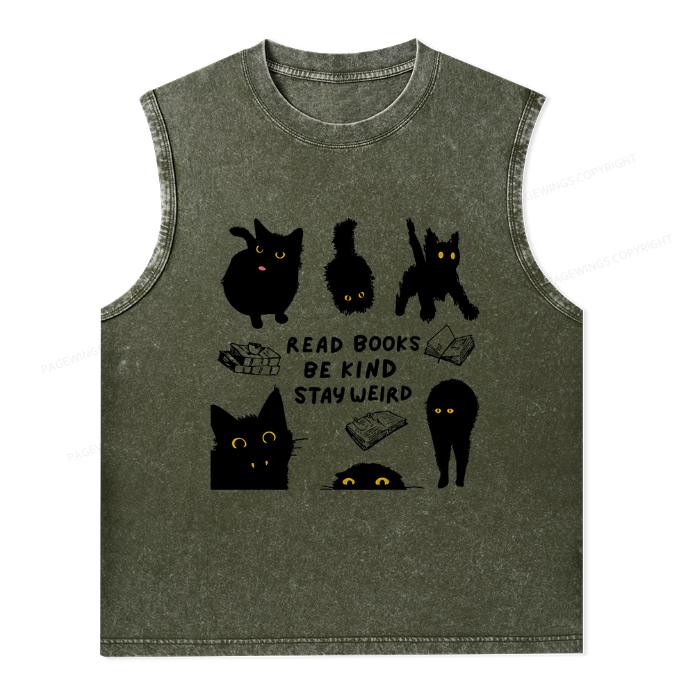 Pagewings Read Books Be Kind Stay Weird Unisex Washed Tank Top