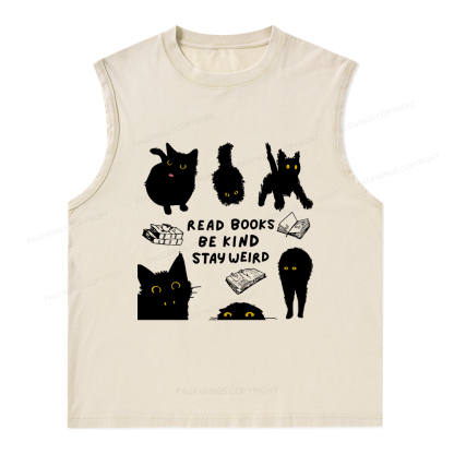 Pagewings Read Books Be Kind Stay Weird Unisex Washed Tank Top