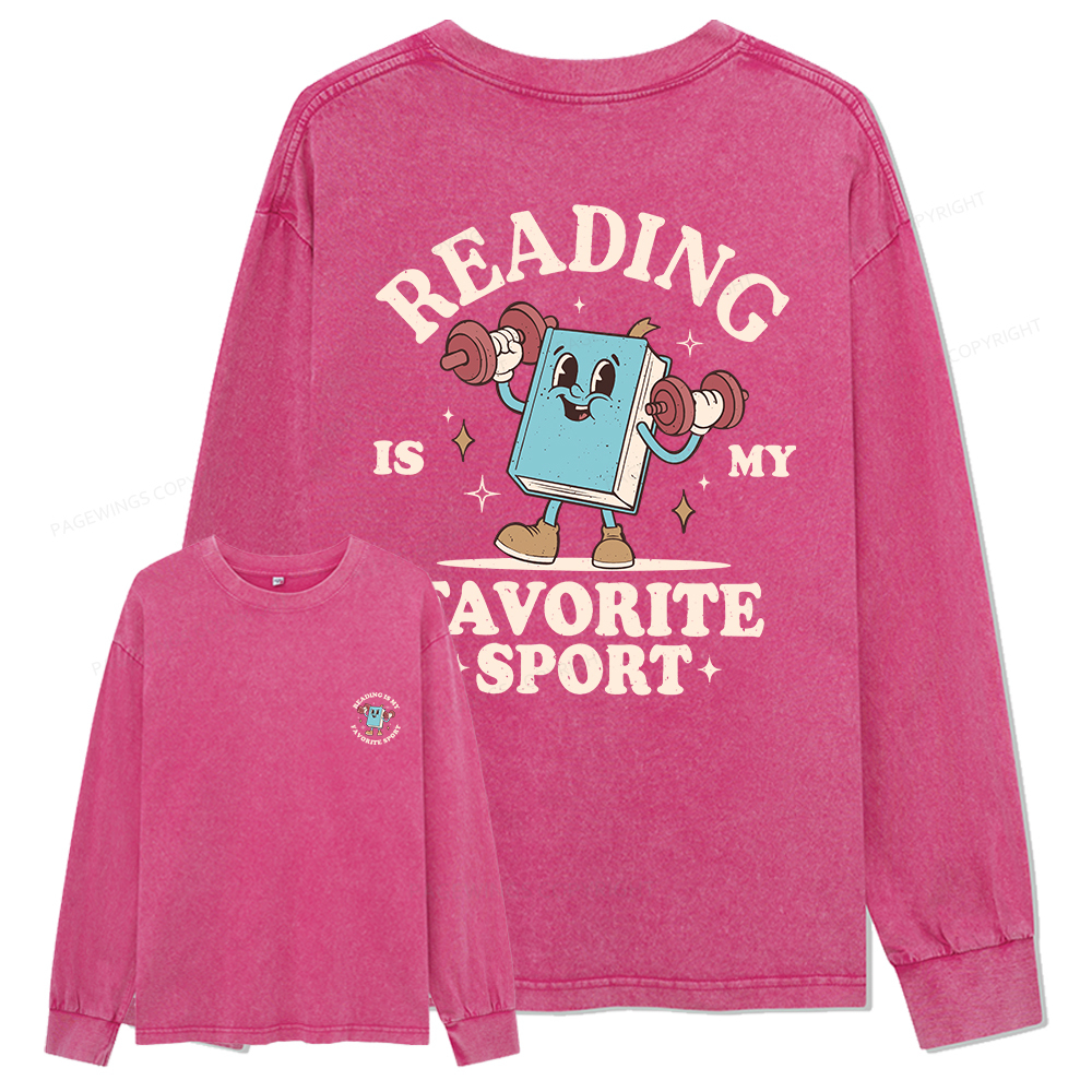 Pagewings Reading Is My Favorite Sport Unisex Washed Long Sleeve T-shirt