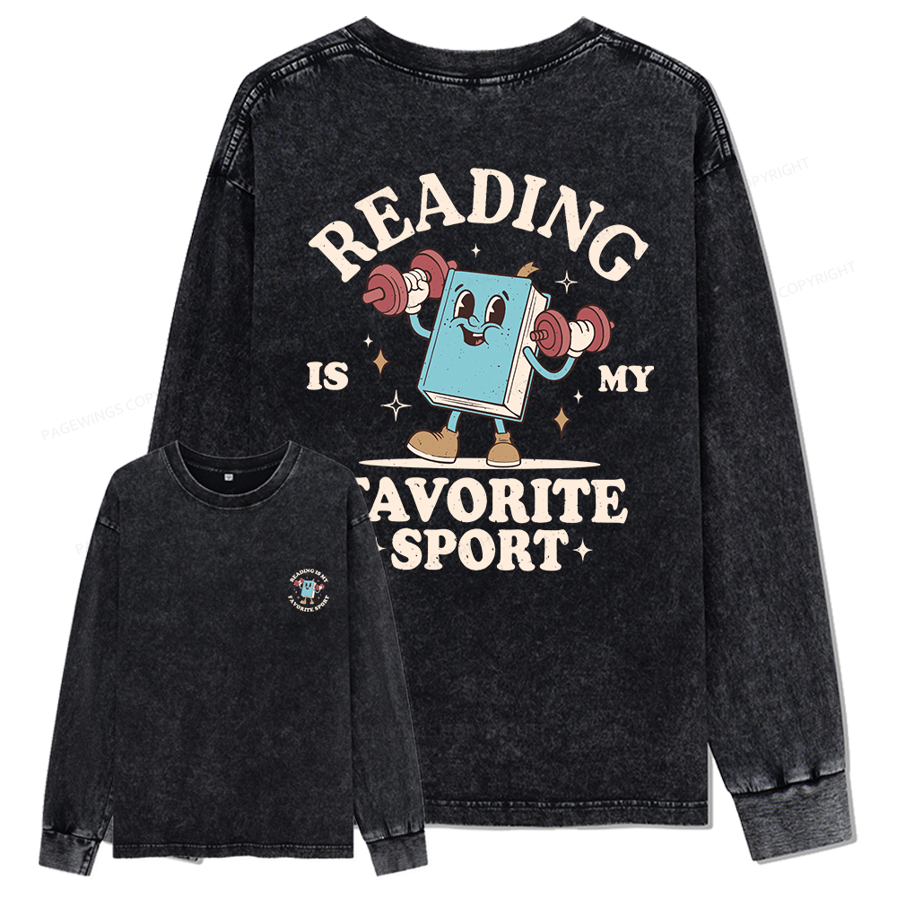 Pagewings Reading Is My Favorite Sport Unisex Washed Long Sleeve T-shirt