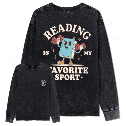 Pagewings Reading Is My Favorite Sport Unisex Washed Long Sleeve T-shirt