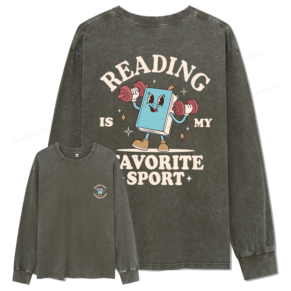 Pagewings Reading Is My Favorite Sport Unisex Washed Long Sleeve T-shirt