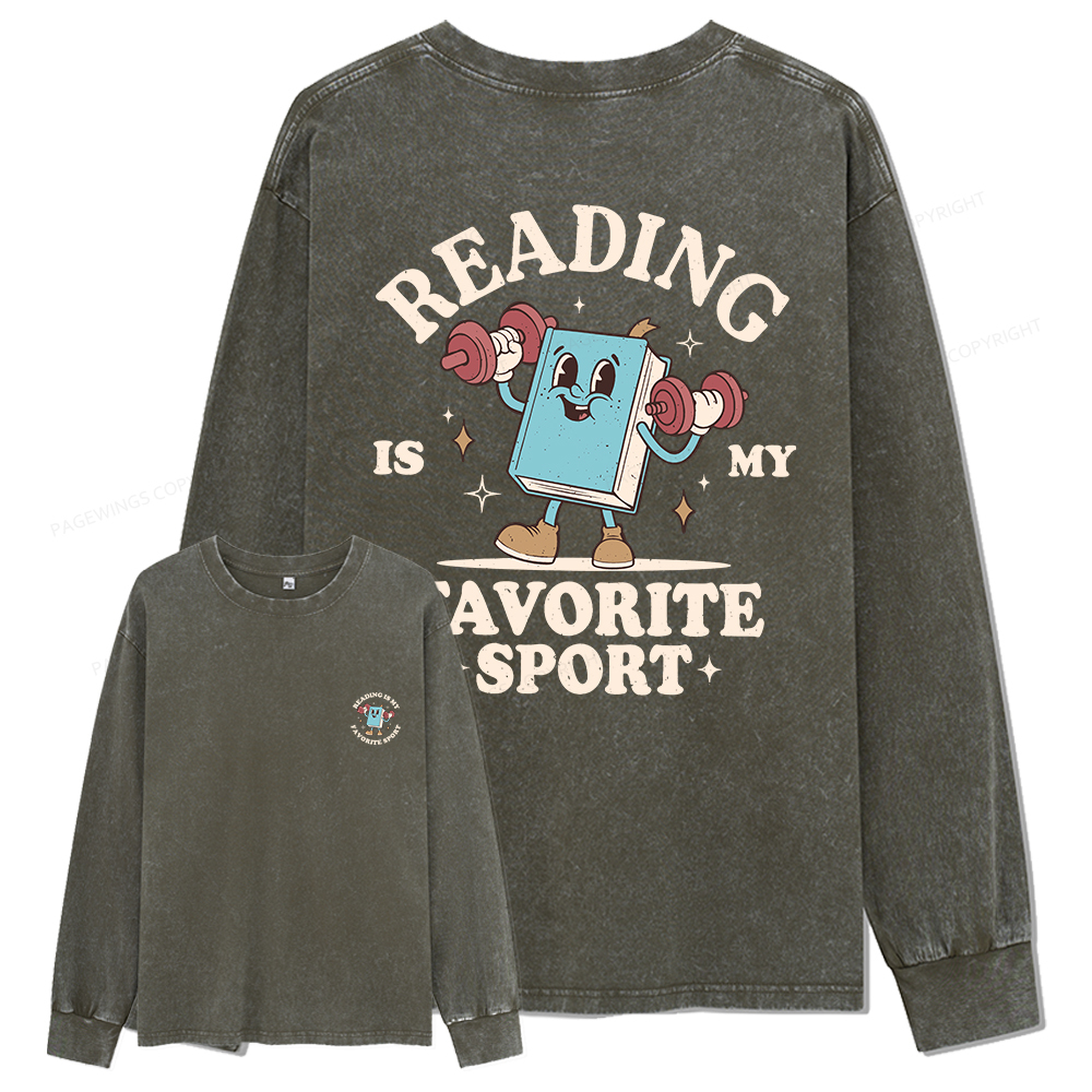 Pagewings Reading Is My Favorite Sport Unisex Washed Long Sleeve T-shirt