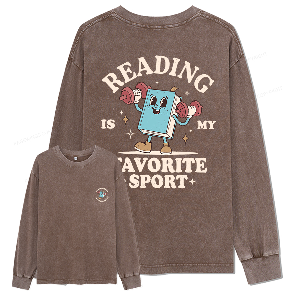 Pagewings Reading Is My Favorite Sport Unisex Washed Long Sleeve T-shirt