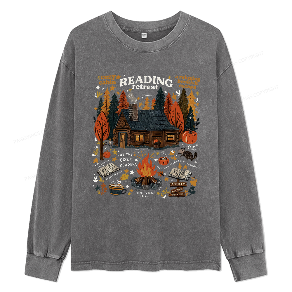 Pagewings Reading Retreat Unisex Washed Long Sleeve T-shirt