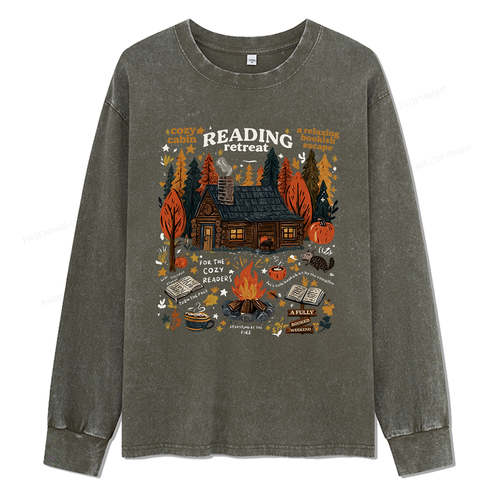 Pagewings Reading Retreat Unisex Washed Long Sleeve T-shirt