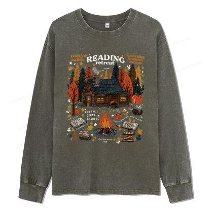 Pagewings Reading Retreat Unisex Washed Long Sleeve T-shirt