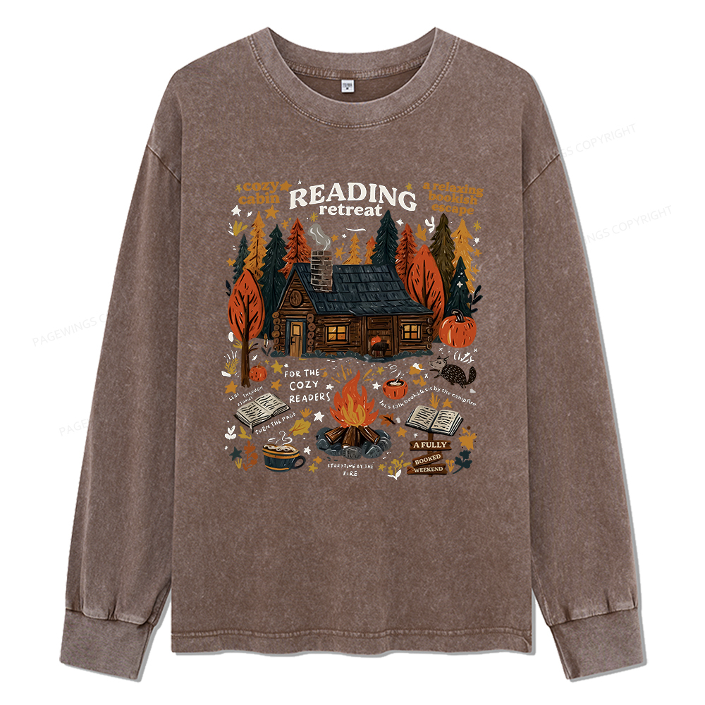 Pagewings Reading Retreat Unisex Washed Long Sleeve T-shirt
