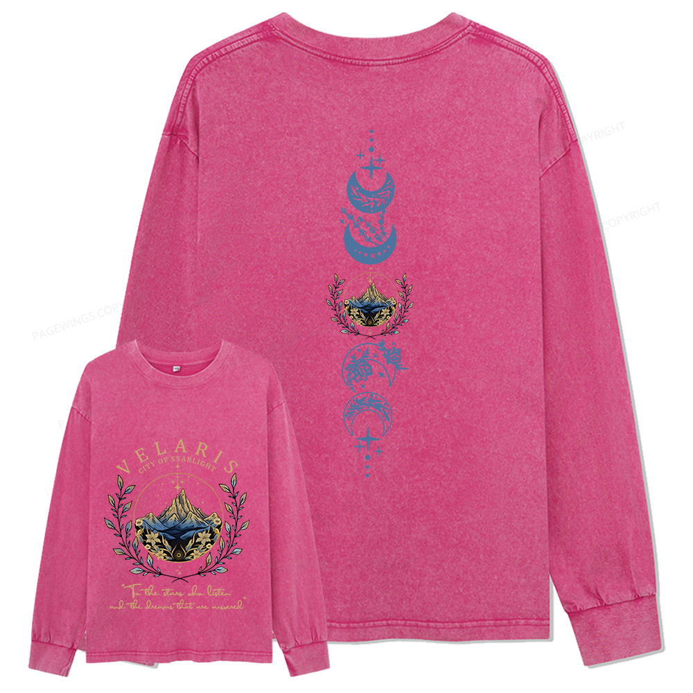 Pagewings Velaris City Of Starlight Unisex Washed Long Sleeve T-shirt