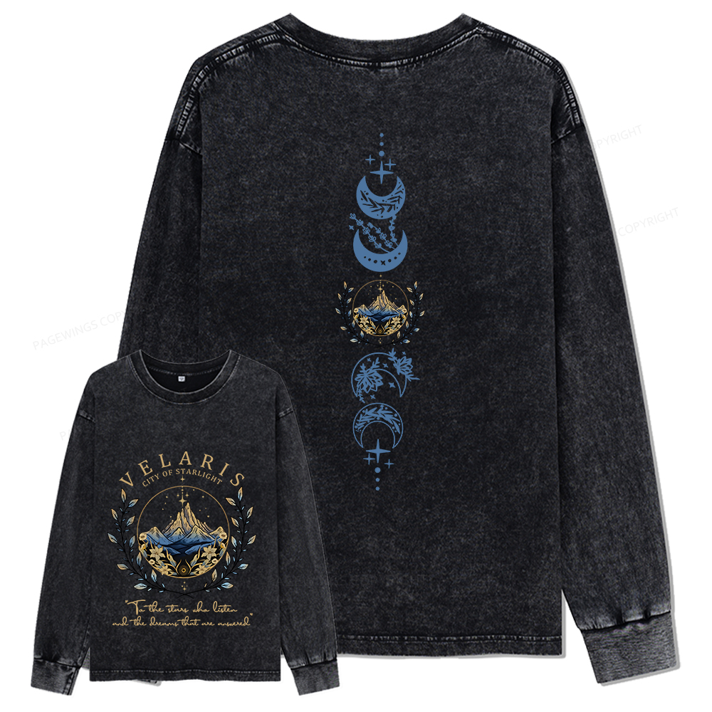 Pagewings Velaris City Of Starlight Unisex Washed Long Sleeve T-shirt