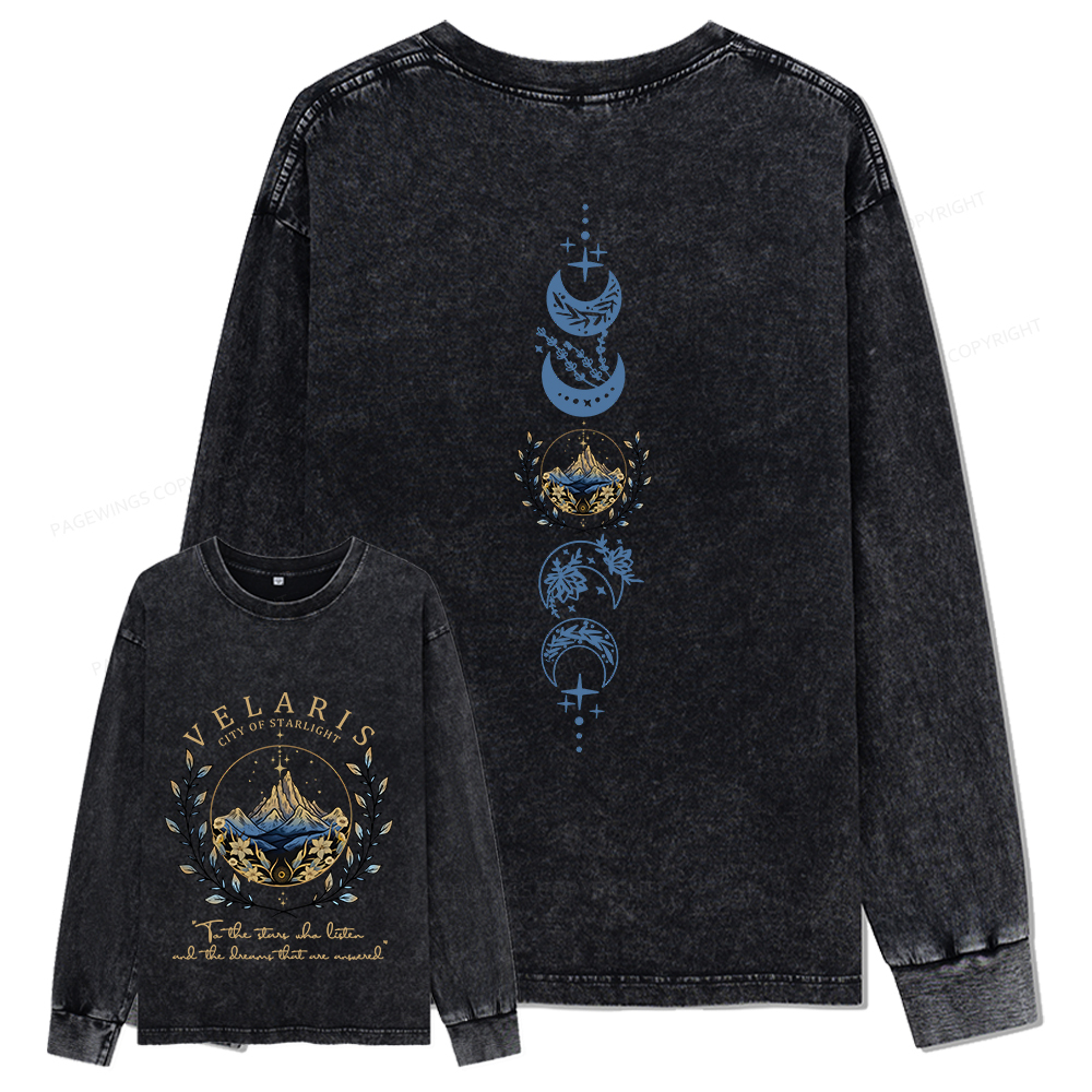 Pagewings Velaris City Of Starlight Unisex Washed Long Sleeve T-shirt