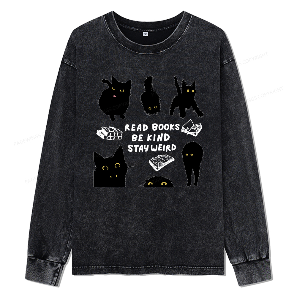 Pagewings Read Books Be Kind Stay Weird Unisex Washed Long Sleeve T-shirt