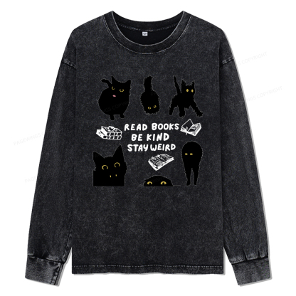 Pagewings Read Books Be Kind Stay Weird Unisex Washed Long Sleeve T-shirt