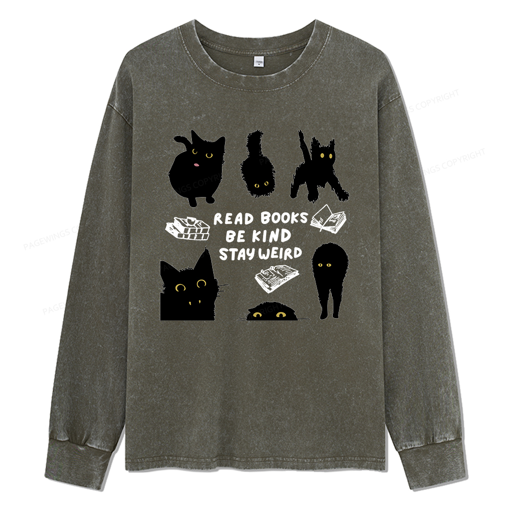 Pagewings Read Books Be Kind Stay Weird Unisex Washed Long Sleeve T-shirt