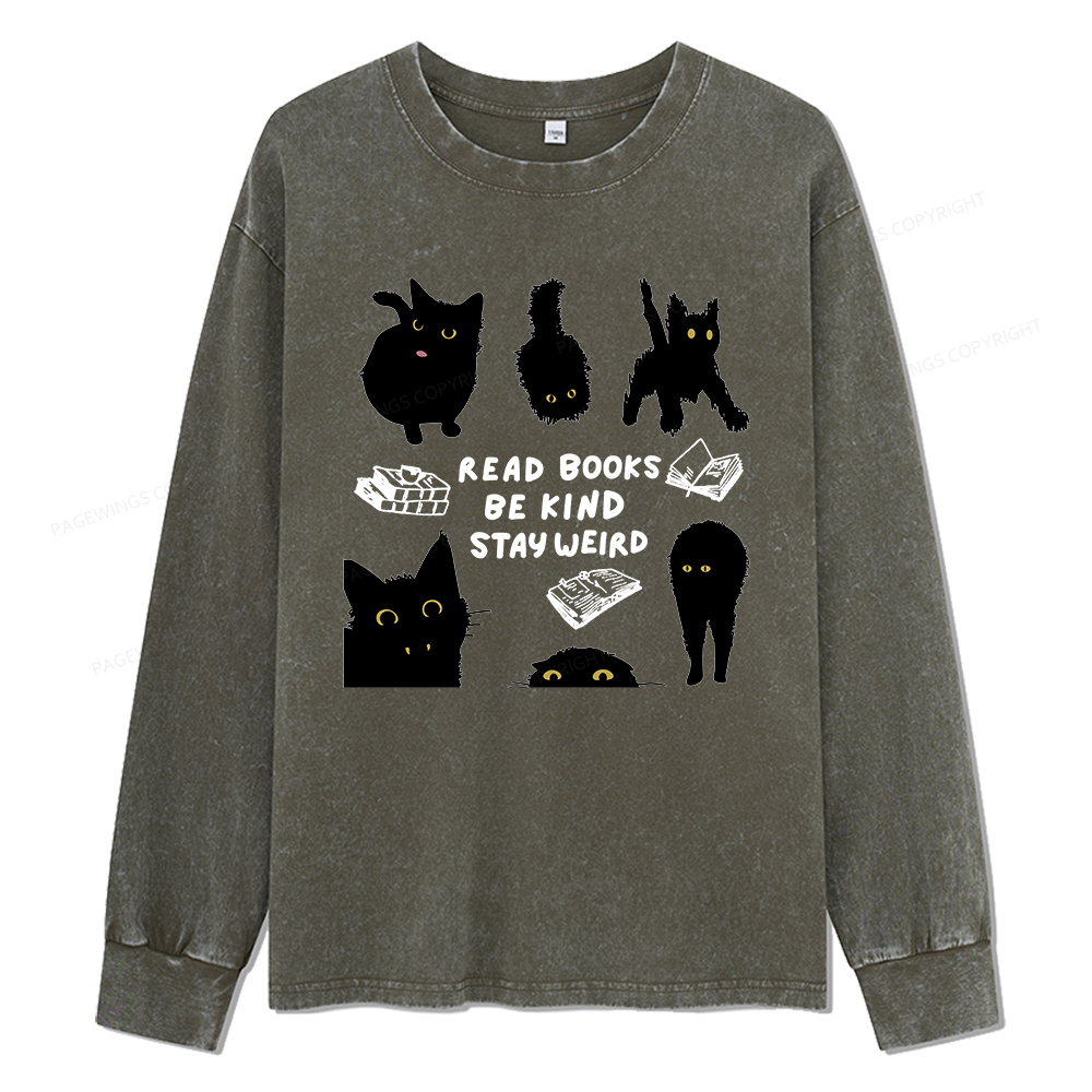 Pagewings Read Books Be Kind Stay Weird Unisex Washed Long Sleeve T-shirt