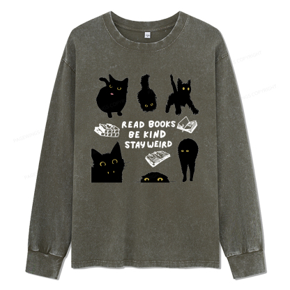 Pagewings Read Books Be Kind Stay Weird Unisex Washed Long Sleeve T-shirt