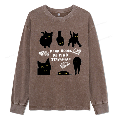 Pagewings Read Books Be Kind Stay Weird Unisex Washed Long Sleeve T-shirt
