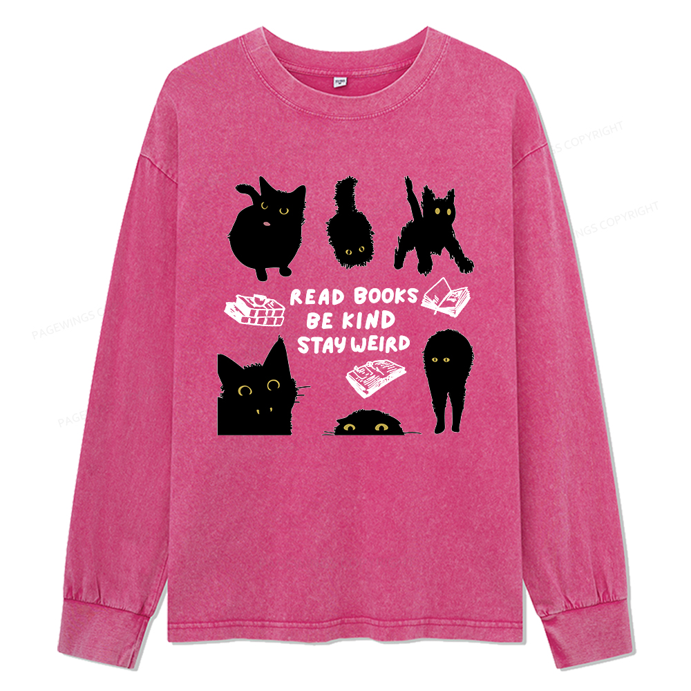 Pagewings Read Books Be Kind Stay Weird Unisex Washed Long Sleeve T-shirt