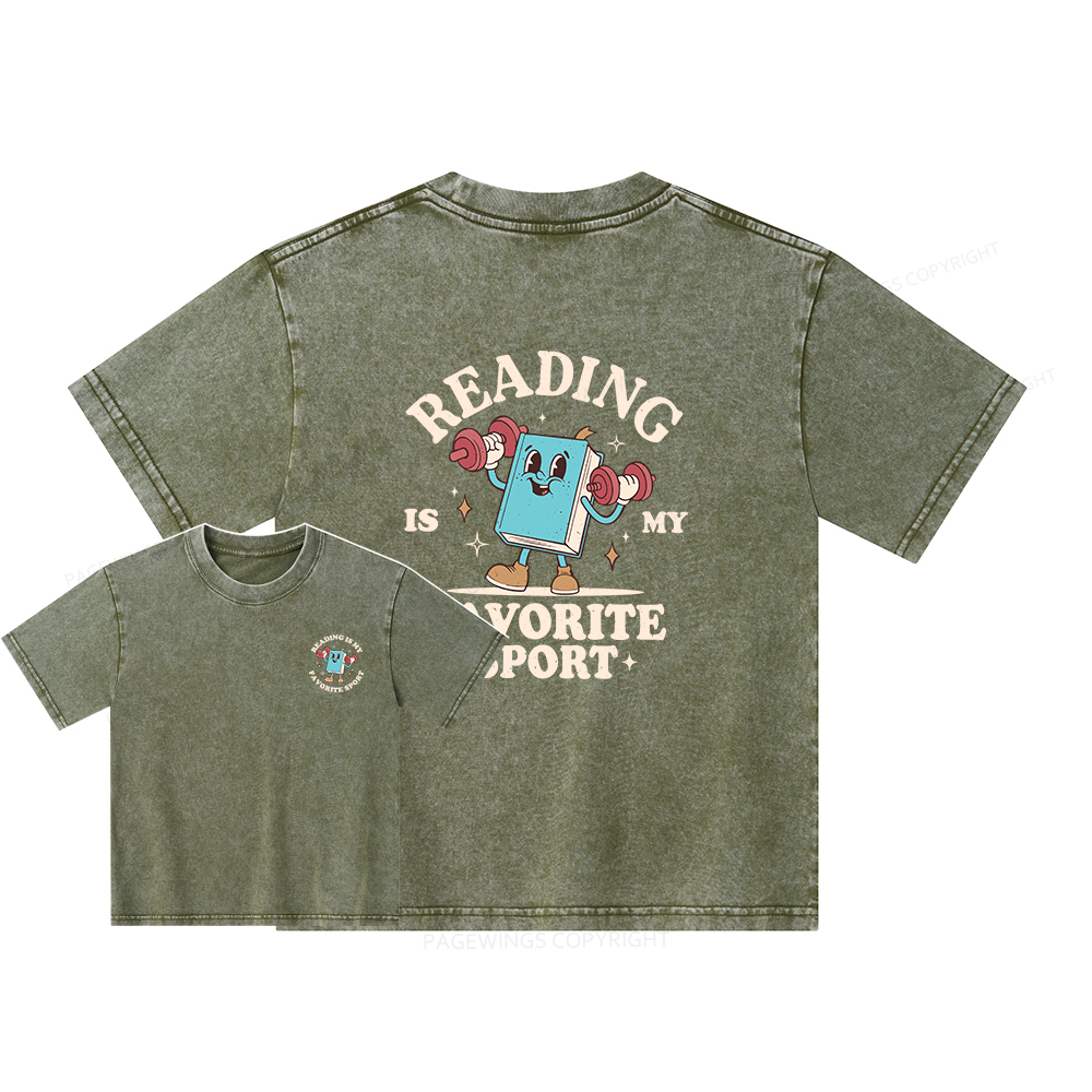 Pagewings Reading Is My Favorite Sport Unisex Kids Washed T-shirt