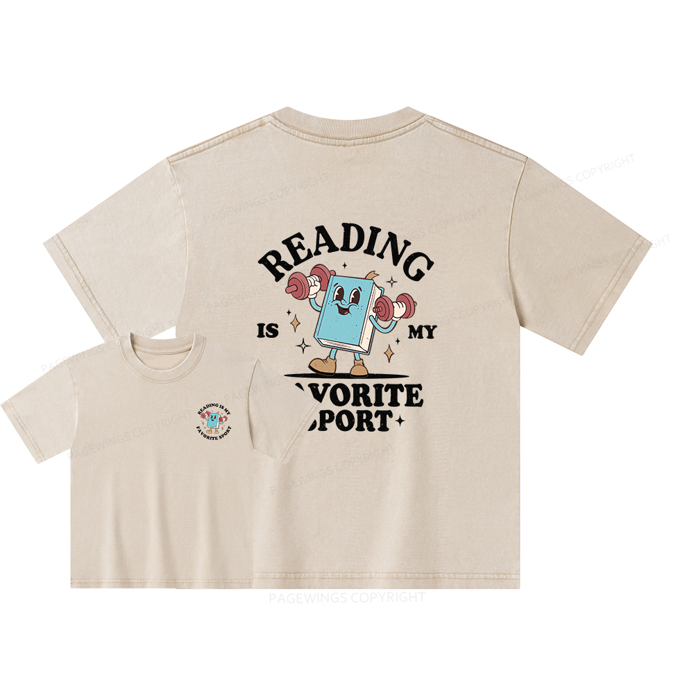 Pagewings Reading Is My Favorite Sport Unisex Kids Washed T-shirt