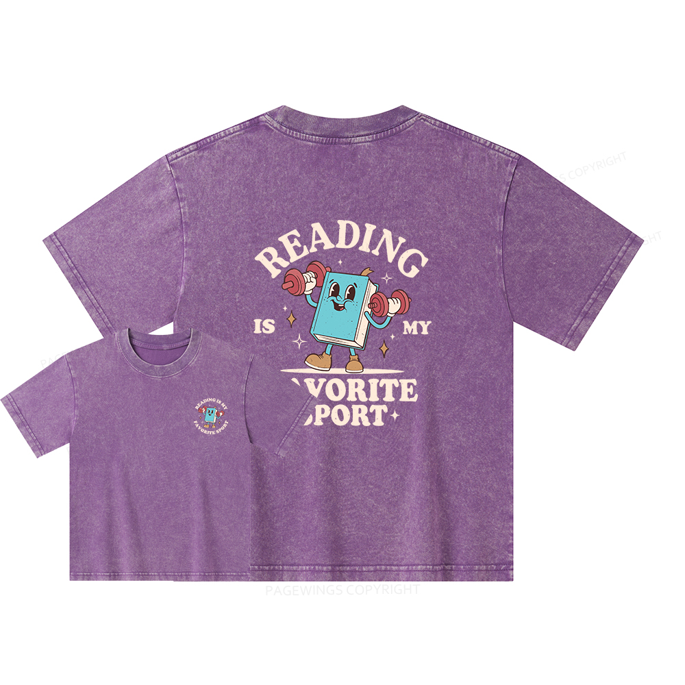 Pagewings Reading Is My Favorite Sport Unisex Kids Washed T-shirt