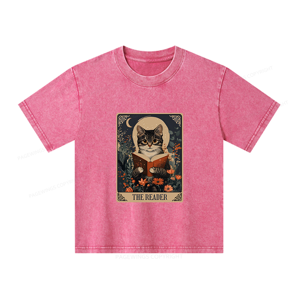 Pagewings The Reader Tarot Card Cat Unisex Kids Washed T-shirt