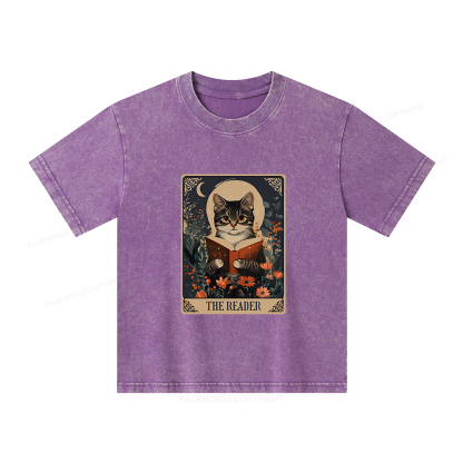 Pagewings The Reader Tarot Card Cat Unisex Kids Washed T-shirt