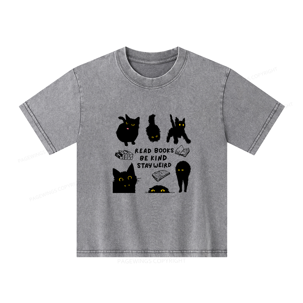 Pagewings Read Books Be Kind Stay Weird Unisex Kids Washed T-shirt