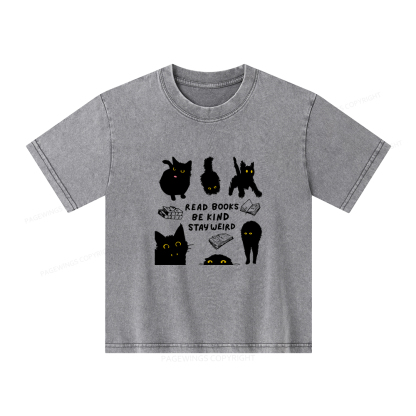 Pagewings Read Books Be Kind Stay Weird Unisex Kids Washed T-shirt