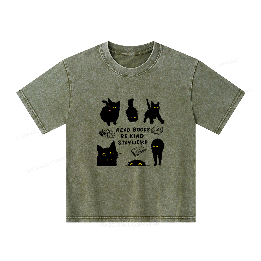 Pagewings Read Books Be Kind Stay Weird Unisex Kids Washed T-shirt
