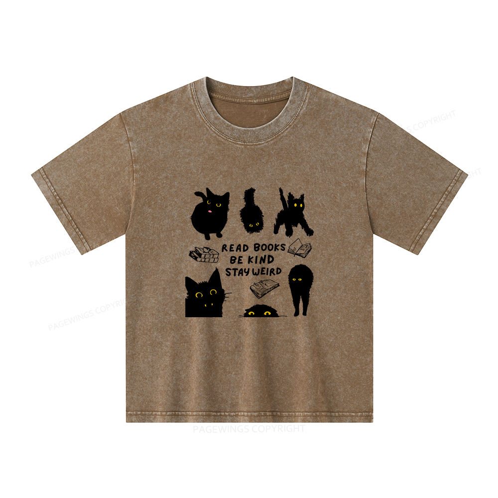 Pagewings Read Books Be Kind Stay Weird Unisex Kids Washed T-shirt