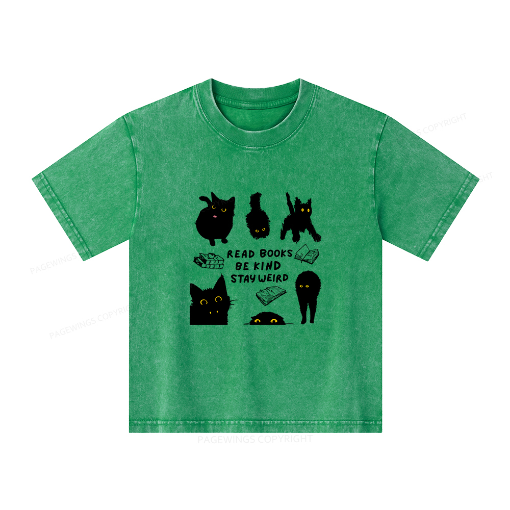 Pagewings Read Books Be Kind Stay Weird Unisex Kids Washed T-shirt