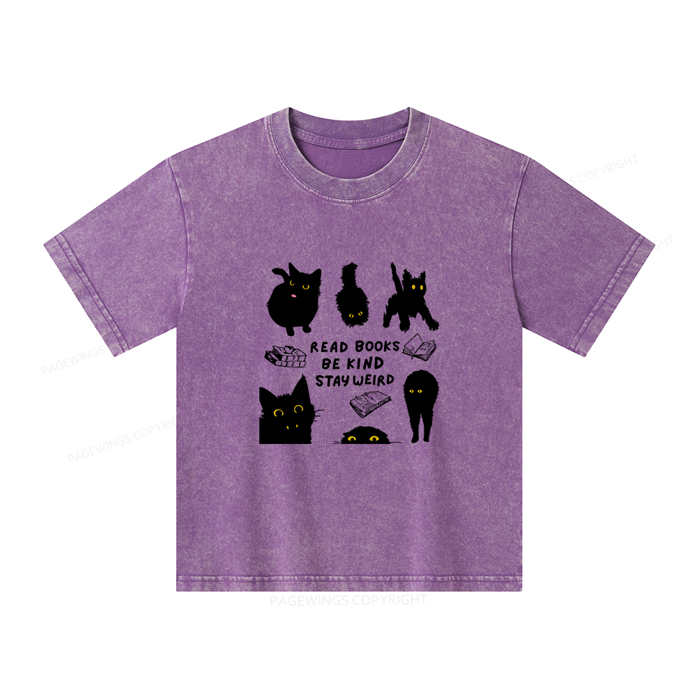 Pagewings Read Books Be Kind Stay Weird Unisex Kids Washed T-shirt