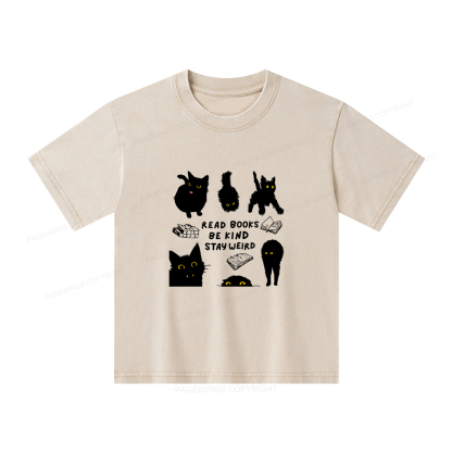 Pagewings Read Books Be Kind Stay Weird Unisex Kids Washed T-shirt