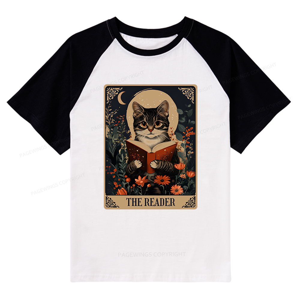 Pagewings The Reader Tarot Card Cat Raglan T-shirt