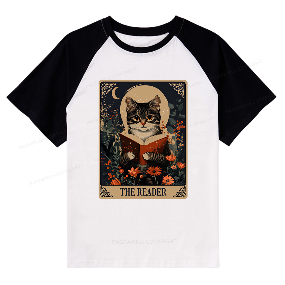 Pagewings The Reader Tarot Card Cat Raglan T-shirt